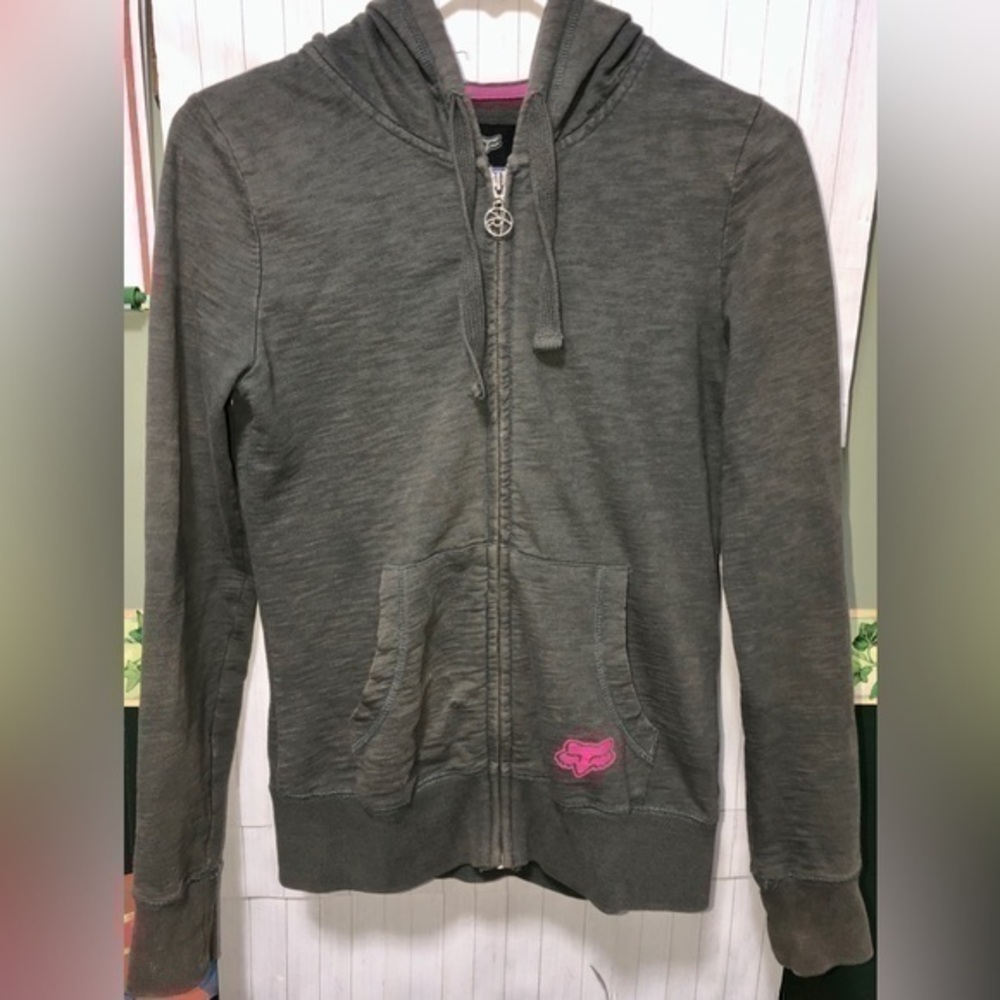 🧊Fox Gray & Pink zip up cotton hooded sweatshirt
